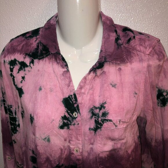Caffe Marrakesh Womens Medium ?? Purple Tie Dye Button Up Long Sleeve Top Shirt - Picture 4 of 10